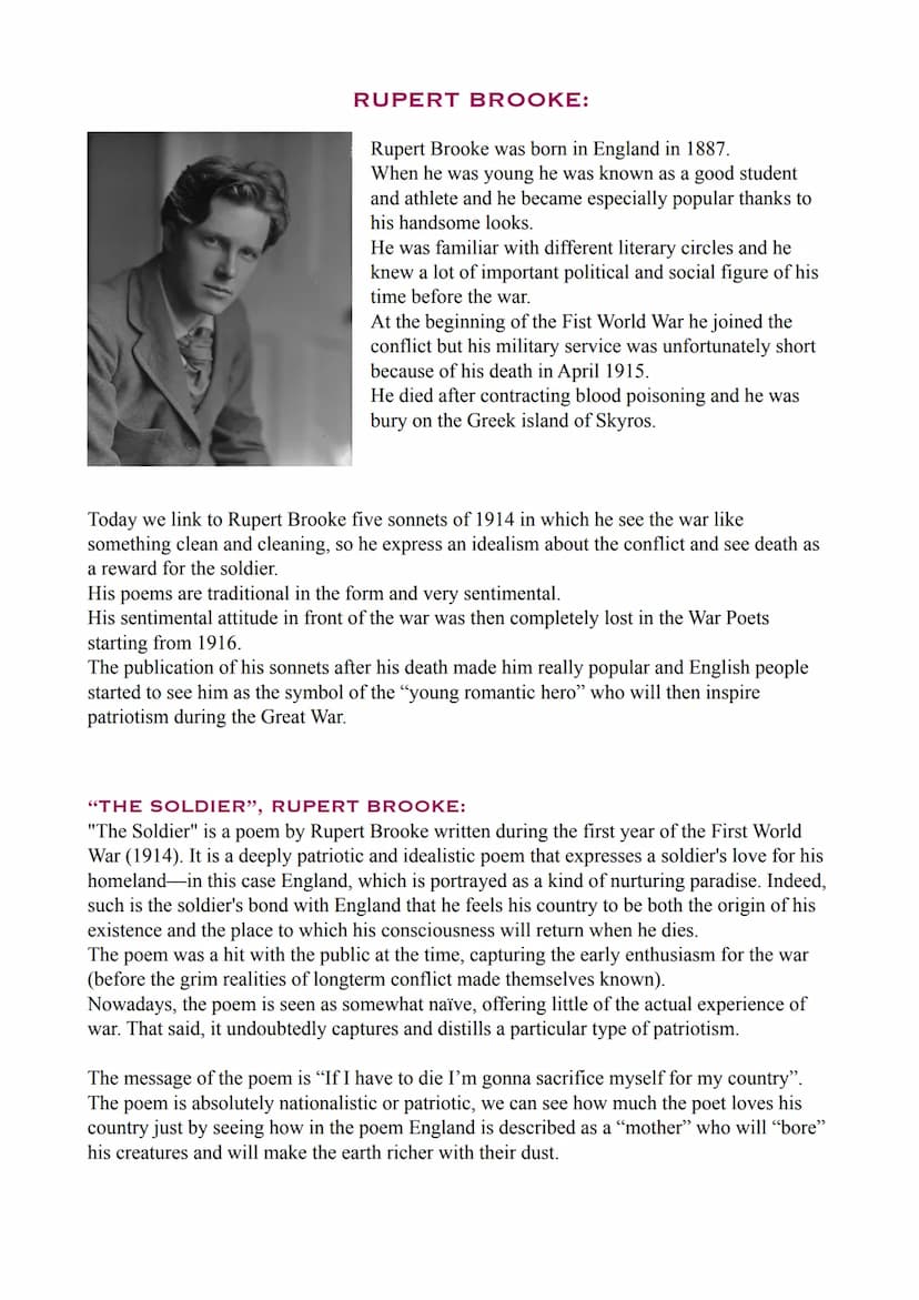THE WAR POETS
WHO ARE THE WAR POETS?
During the start of the First World War thousands of young men volunteered for military
service, especi