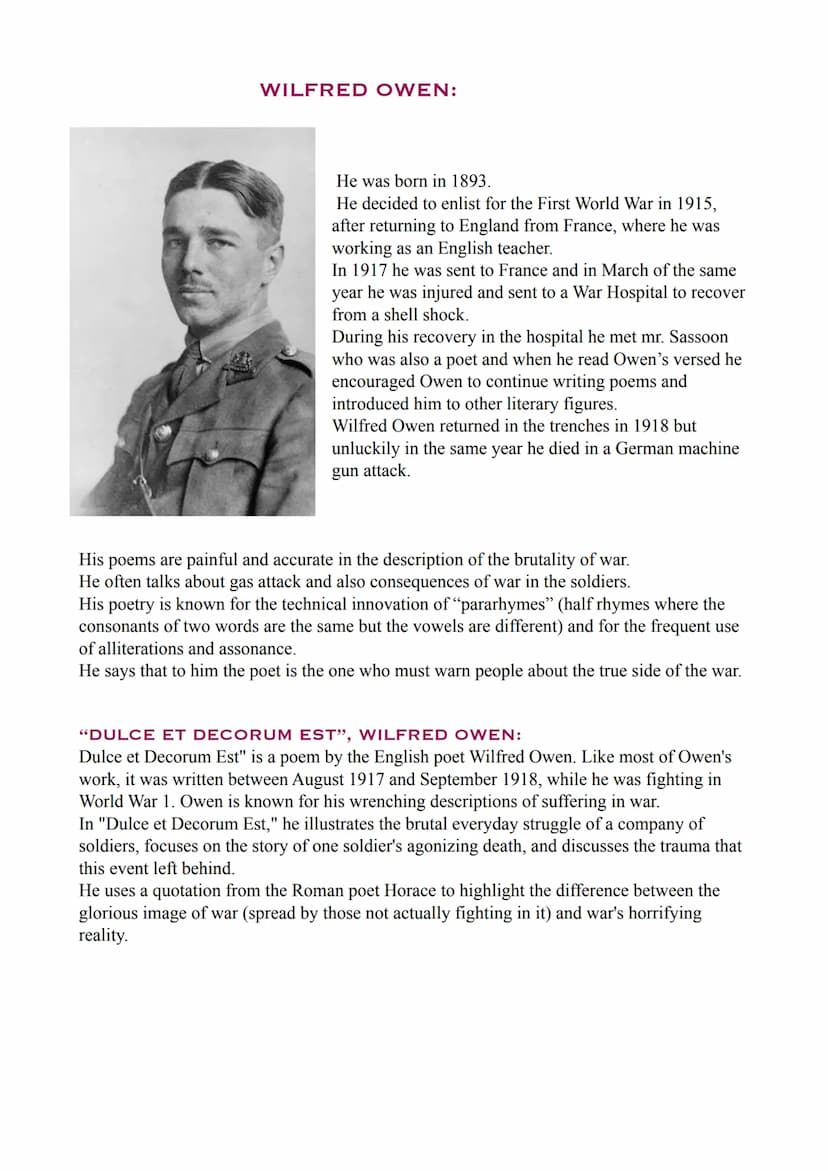 THE WAR POETS
WHO ARE THE WAR POETS?
During the start of the First World War thousands of young men volunteered for military
service, especi