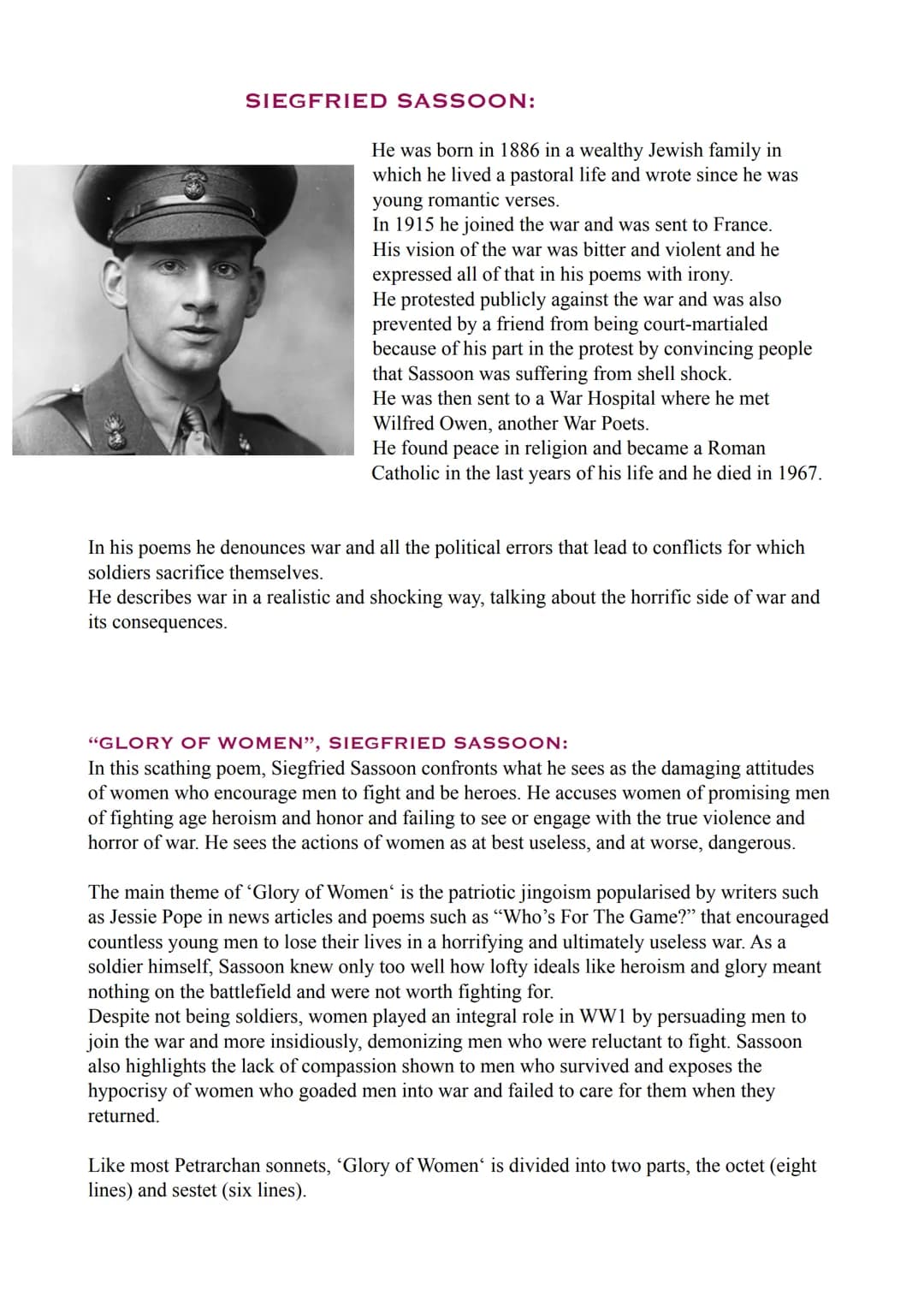 THE WAR POETS
WHO ARE THE WAR POETS?
During the start of the First World War thousands of young men volunteered for military
service, especi