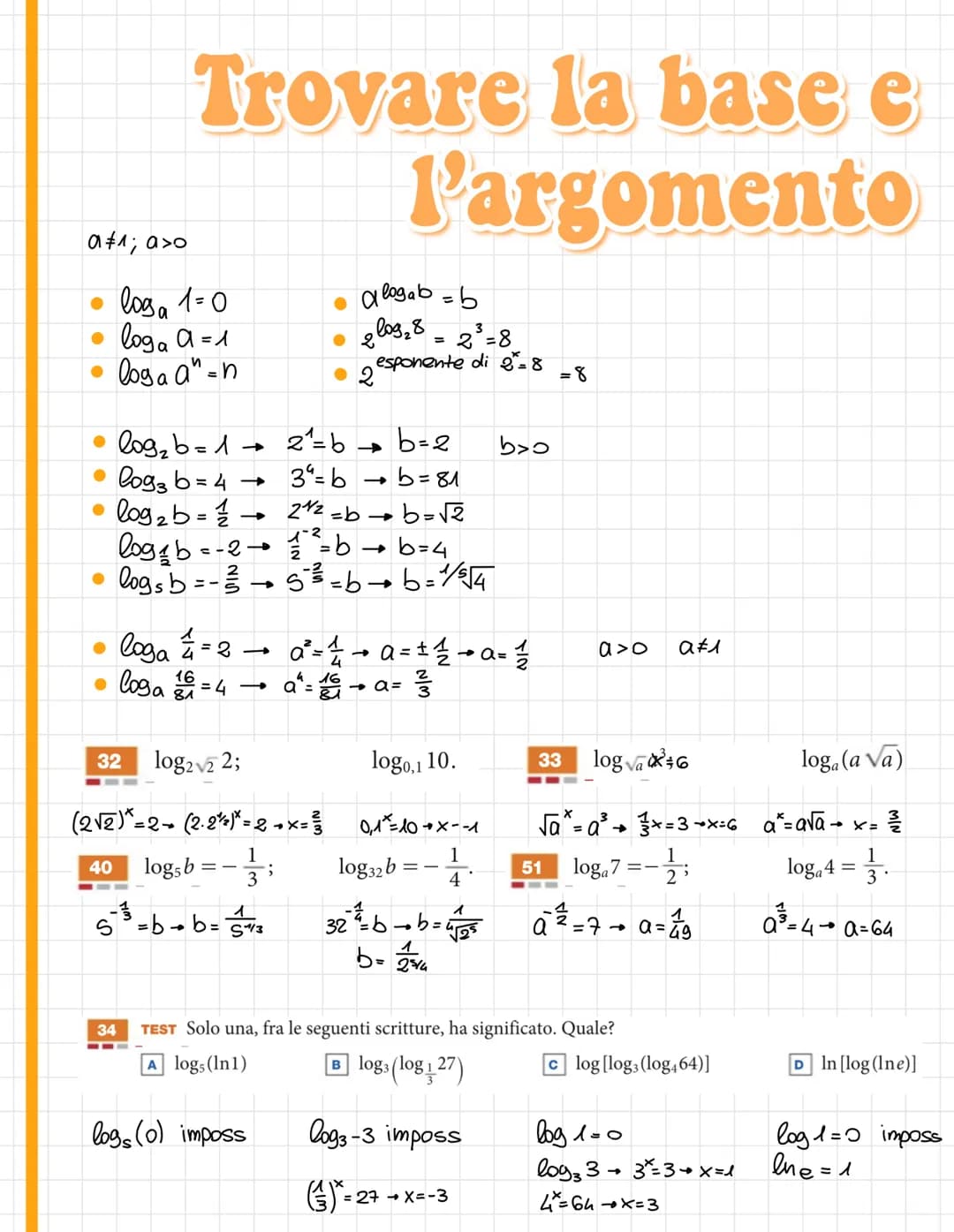 2x=4 → X=2
2x=5
xé l'esponente da attribuire
alla base affinchè dia s
S: x=
log₂ S
log₂ b=x
a>o a^ b>o
a = base
b=argomento
Logaritmi
Logari