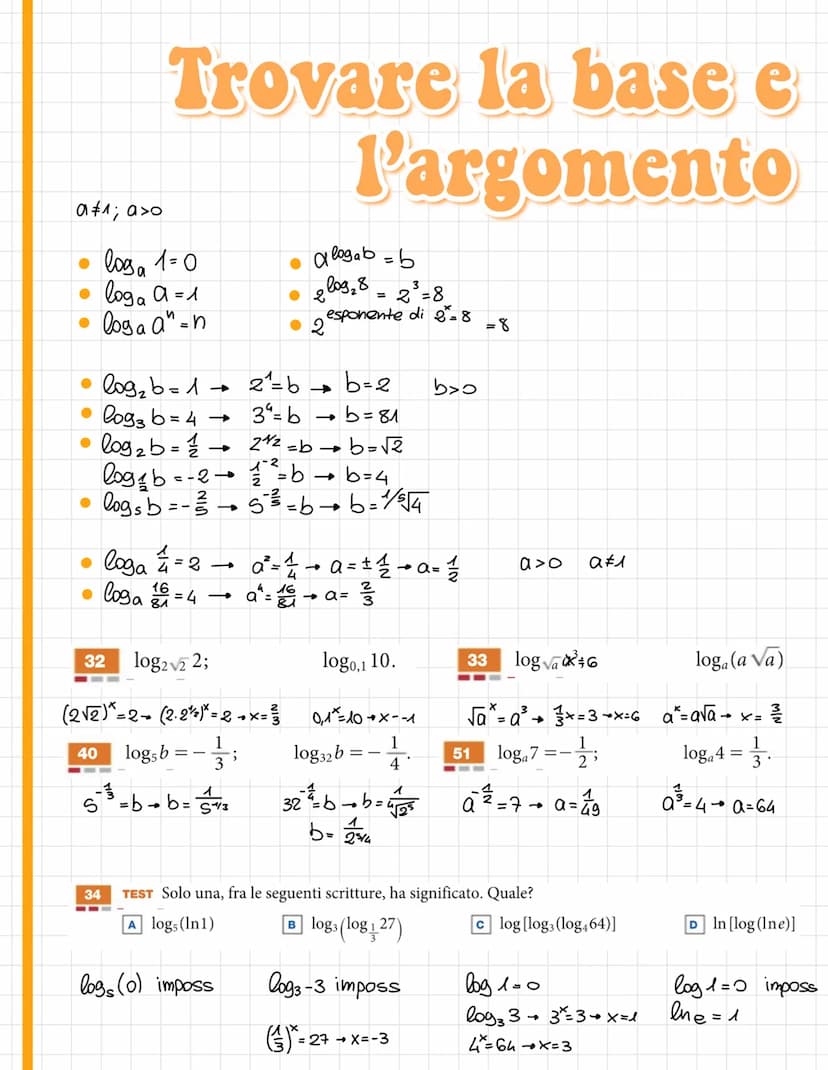 2x=4 → X=2
2x=5
xé l'esponente da attribuire
alla base affinchè dia s
S: x=
log₂ S
log₂ b=x
a>o a^ b>o
a = base
b=argomento
Logaritmi
Logari