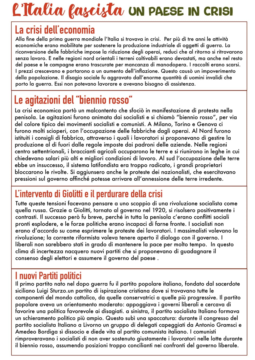 L'Italia fascista UN PAESE IN CRISI
La crisi dell'economia
Alla fine della prima guerra mondiale l'Italia si trovava in crisi. Per più di tr