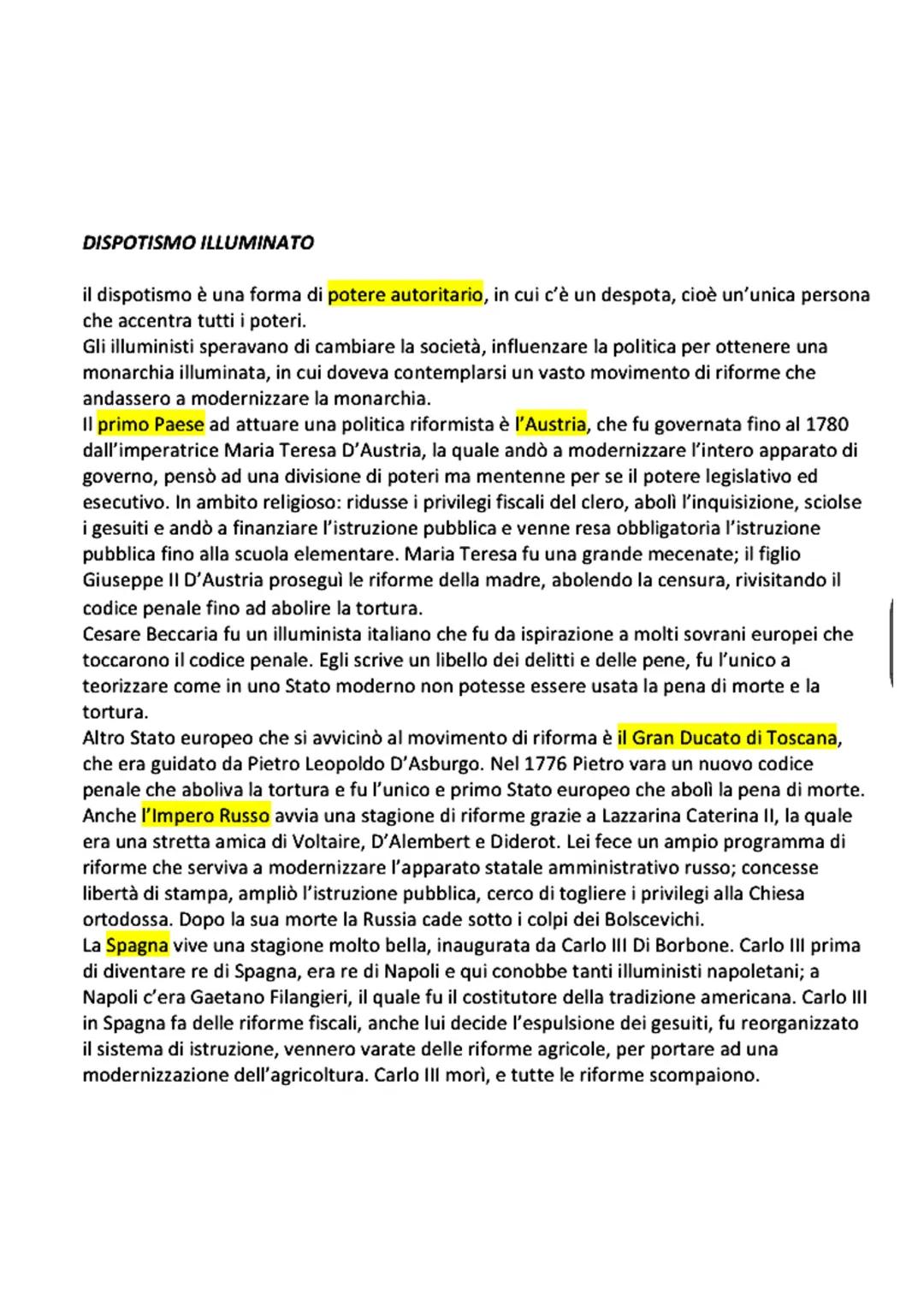 DISPOTISMO ILLUMINATO
il dispotismo è una forma di potere autoritario, in cui c'è un despota, cioè un'unica persona
che accentra tutti i pot
