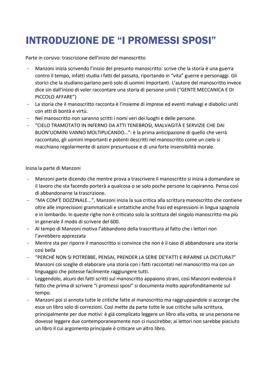 INTRODUZIONE DE “I PROMESSI SPOSI"
Parte in corsivo: trascrizione dell'inizio del manoscritto
Manzoni inizia scrivendo l'inizio del presunto