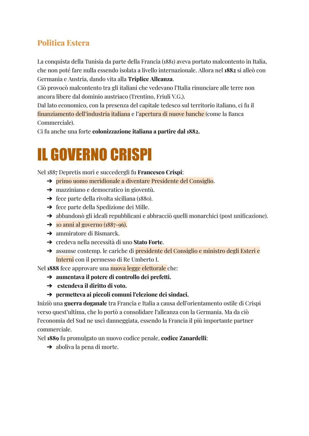 SINISTRA E DESTRA STORICA COMPRENDEVANO LA STESSA CLASSE SOCIALE (ALTA BORGHESIA) CON ALCUNI + 0 - MODERATI
LA SINISTRA STORICA AL POTERE
Il