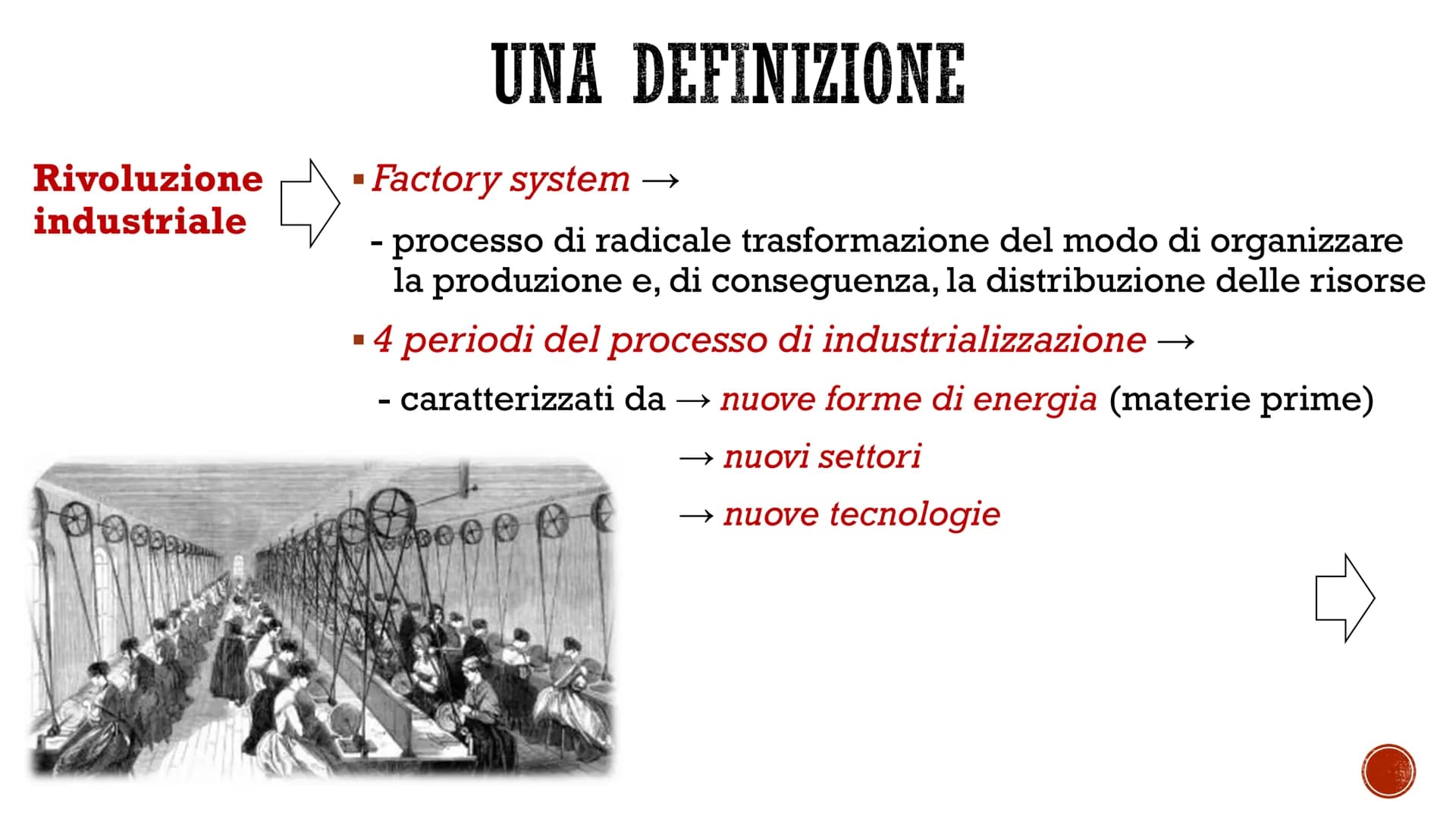 LA RIVOLUZIONE
INDUSTRIALE
UNA TRASFORMAZIONE RADICALE
CO
PEERDE Rivoluzione
industriale
■
Factory system →
- processo di radicale trasforma