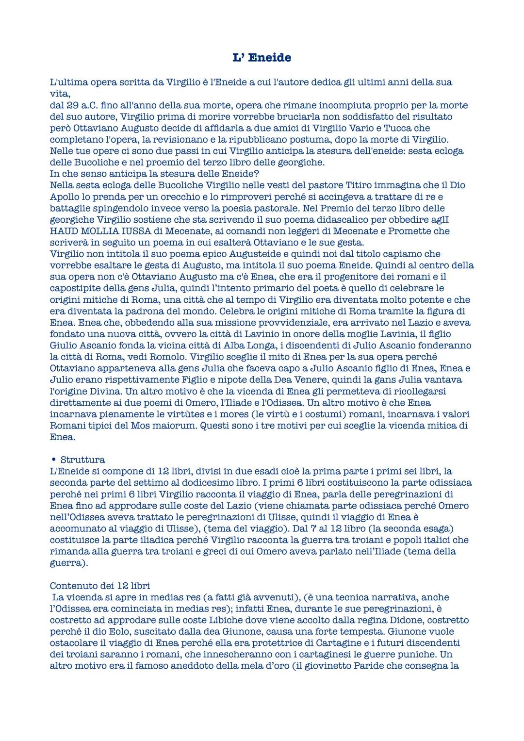 L' Eneide
L'ultima opera scritta da Virgilio è l'Eneide a cui l'autore dedica gli ultimi anni della sua
vita,
dal 29 a.C. fino all'anno dell