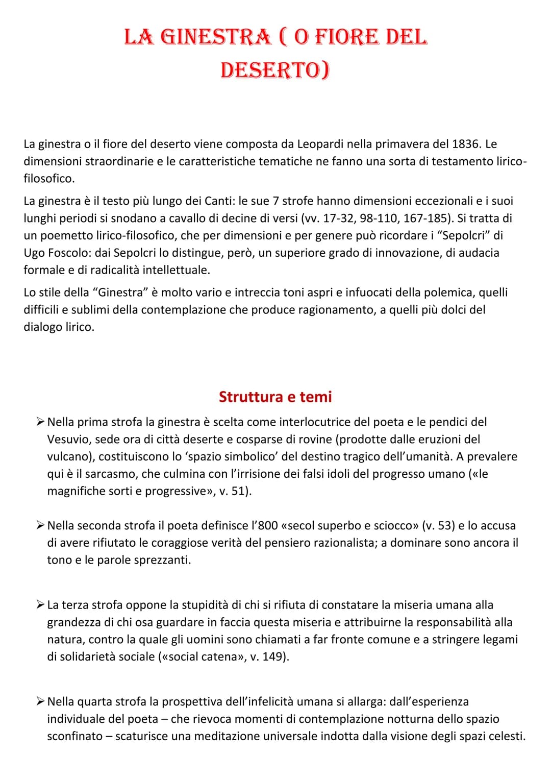 
<p>La Ginestra o il fiore del deserto è una composizione di Leopardi nella primavera del 1836. Le sue dimensioni straordinarie e le tematic