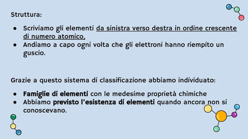 La tavola periodica degli
elementi 1
H
Idrogeno
2 3
Li
Litio
11
Na
Sodio
19
K
20
Ca
Potassio Calcio
5 37
Rb
Rubidio
5 55
Cs
Cesio
7 87
Be
Be