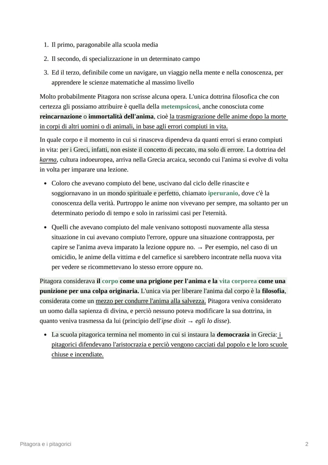 Pitagora e i pitagorici
La figura di Pitagora è avvolta da un mito, in quanto egli veniva ritenuto un profeta mago,
un operatore di miracoli