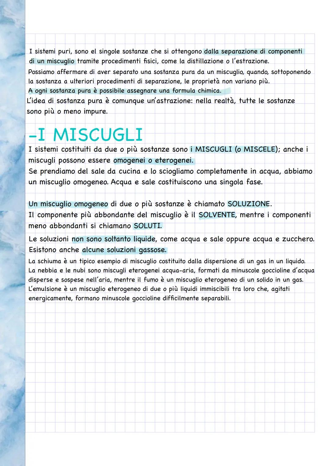 Le trasformazioni fisiche della materia
Gli stati fisici della materia
La chimica di occupa dello studio delle proprietà della materia e dei