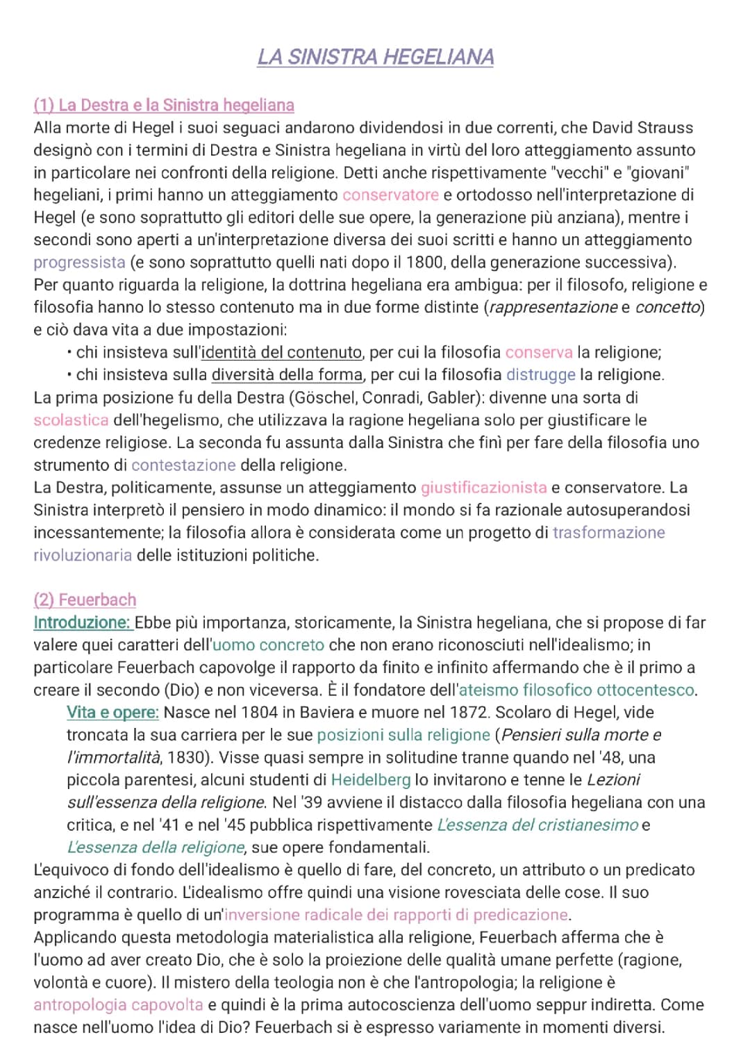 La Sinistra Hegeliana e Feuerbach: Sintesi e Approfondimenti