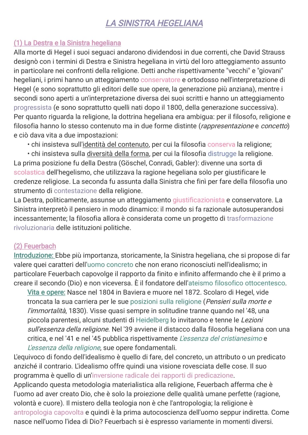 LA SINISTRA HEGELIANA
(1) La Destra e la Sinistra hegeliana
Alla morte di Hegel i suoi seguaci andarono dividendosi in due correnti, che Dav