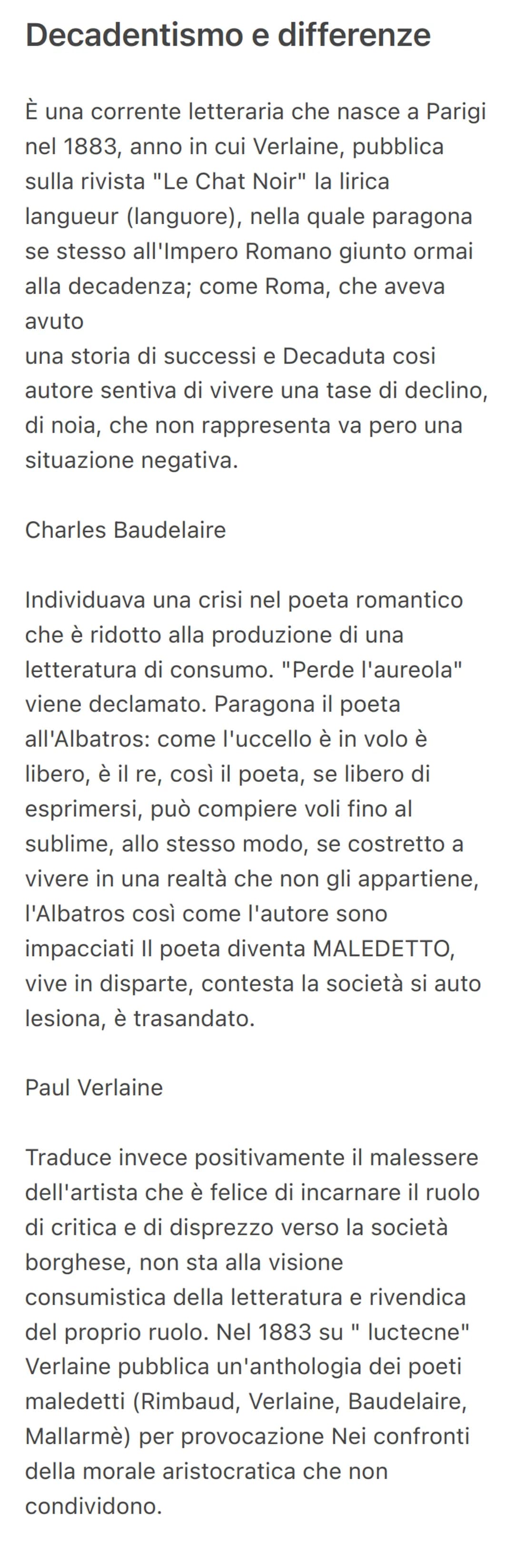 Decadentismo e differenze
È una corrente letteraria che nasce a Parigi
nel 1883, anno in cui Verlaine, pubblica
sulla rivista "Le Chat Noir"