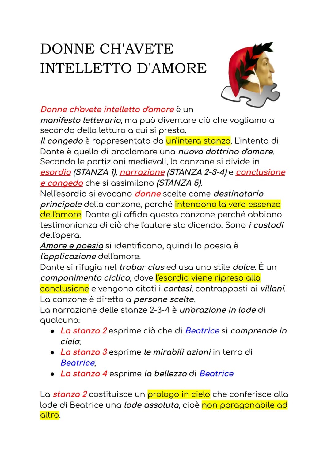 DONNE CH'AVETE
INTELLETTO D'AMORE
Donne ch'avete intelletto d'amore è un
manifesto letterario, ma può diventare ciò che vogliamo a
seconda d