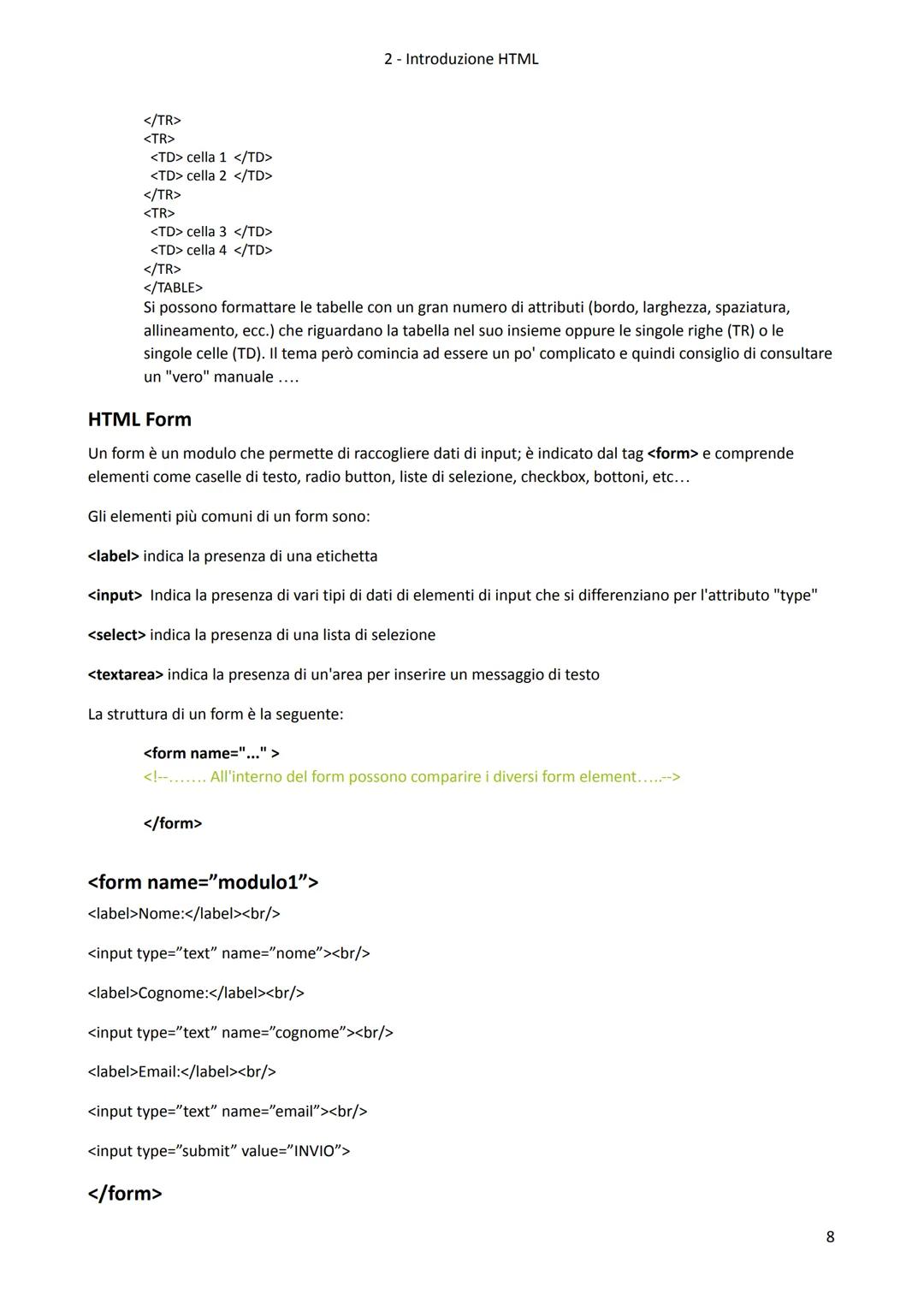1. Cos'è HTML
fonte:
● HTML significa Hyper Text Markup Language
I documenti HTML sono descritti da HTML tags
● Ogni HTML tag descrive diffe