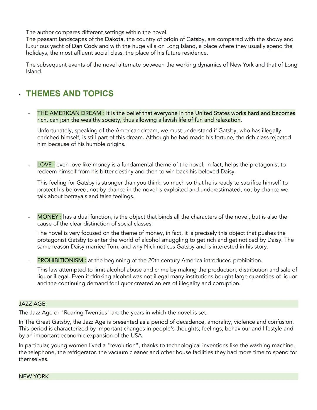 THE GREAT GATSBY
The novel is set in America during the years after the First World War.
The Great Gatsby tells the story of a few character