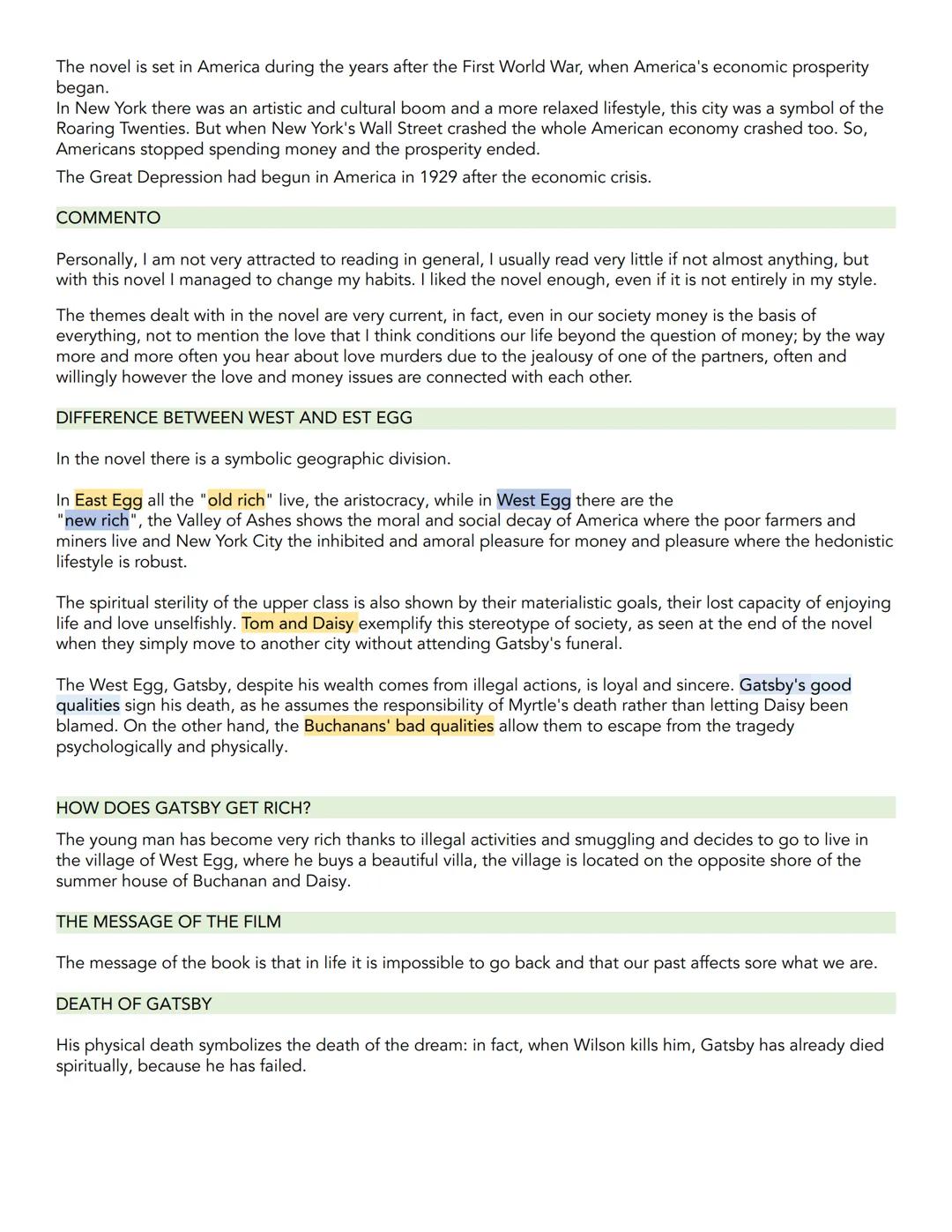THE GREAT GATSBY
The novel is set in America during the years after the First World War.
The Great Gatsby tells the story of a few character