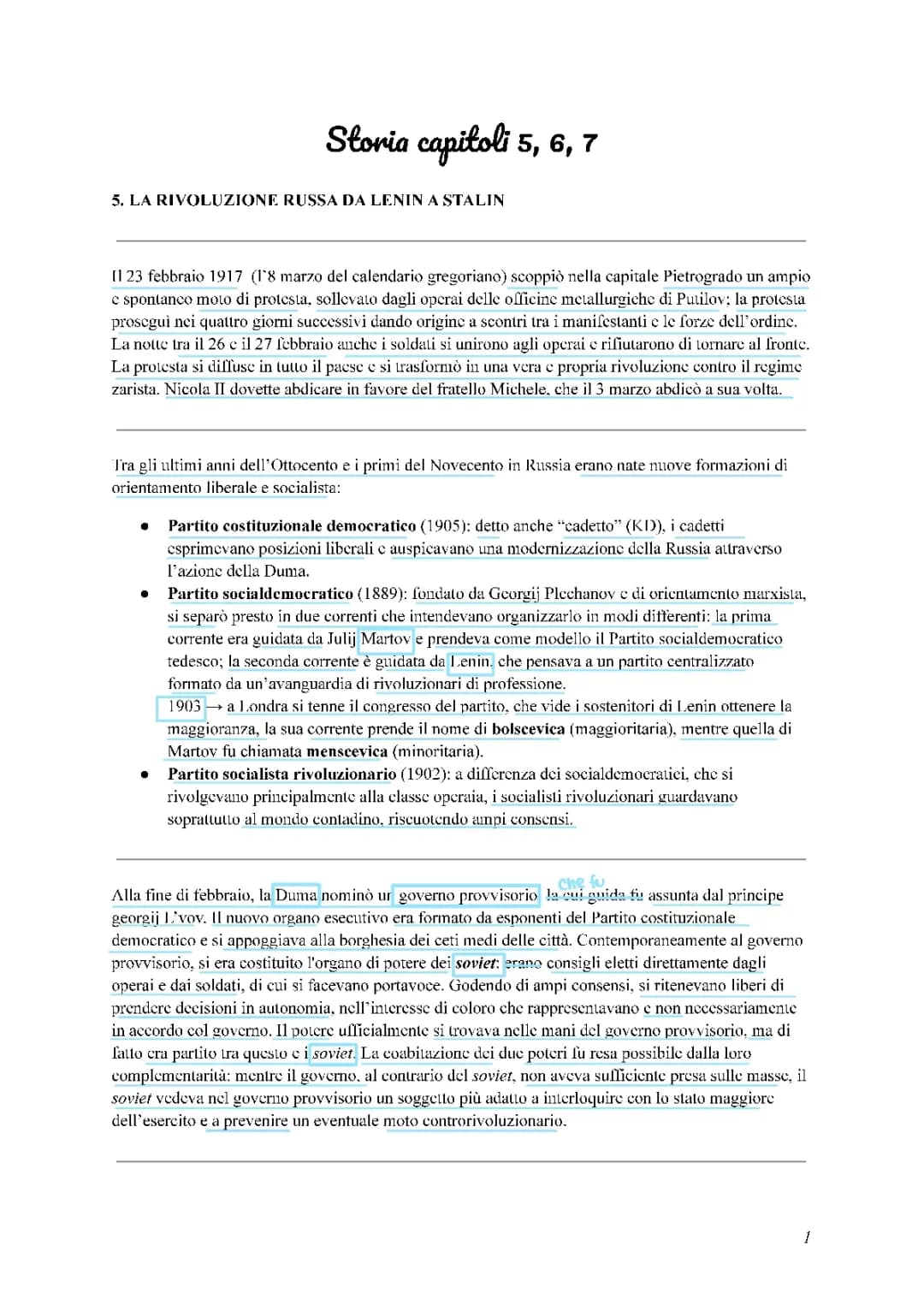 La rivoluzione russa da Lenin a Stalin, il fascismo in Italia 