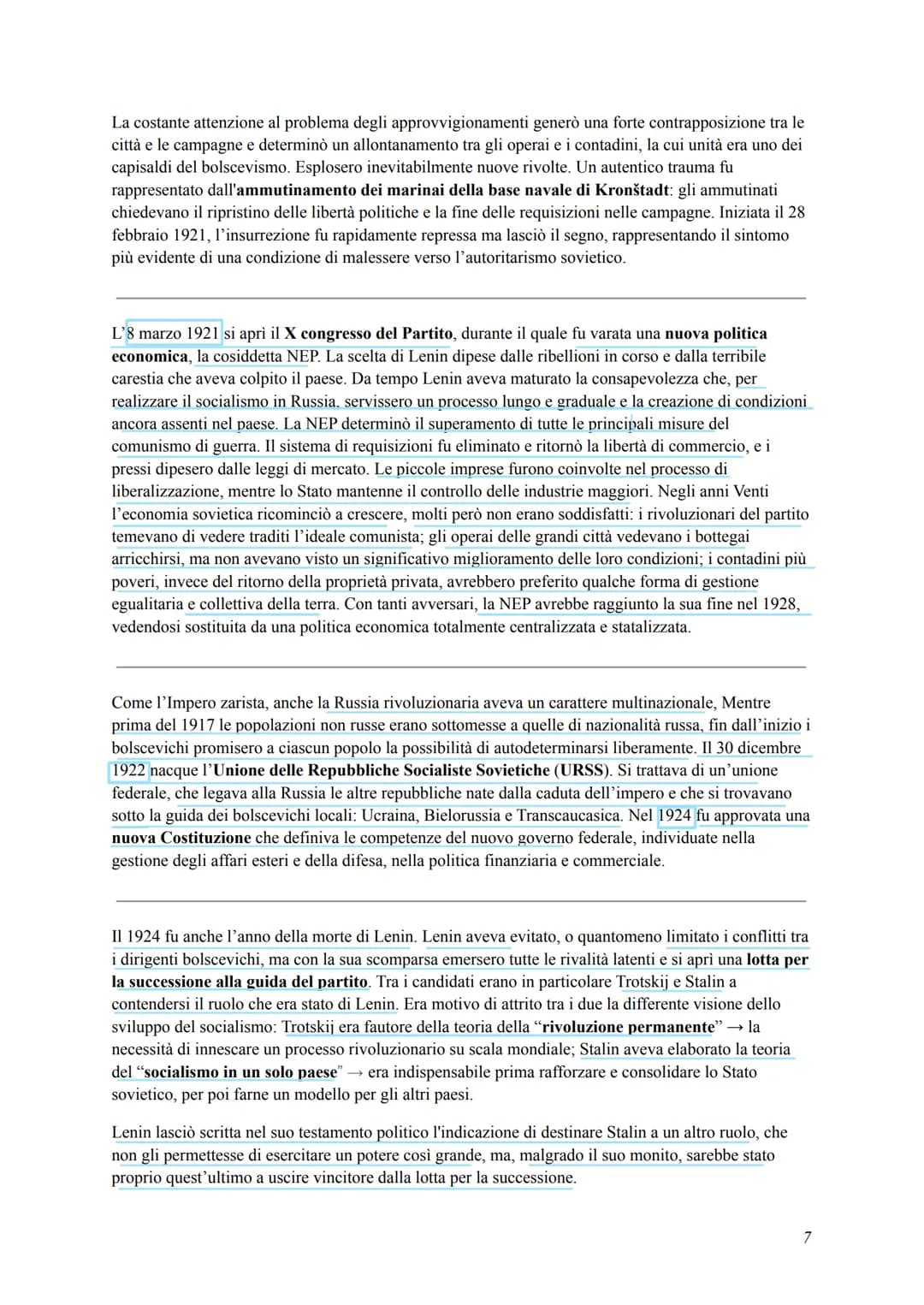 Storia capitoli 5, 6, 7
5. LA RIVOLUZIONE RUSSA DA LENIN A STALIN
Il 23 febbraio 1917 (1'8 marzo del calendario gregoriano) scoppiò nella ca