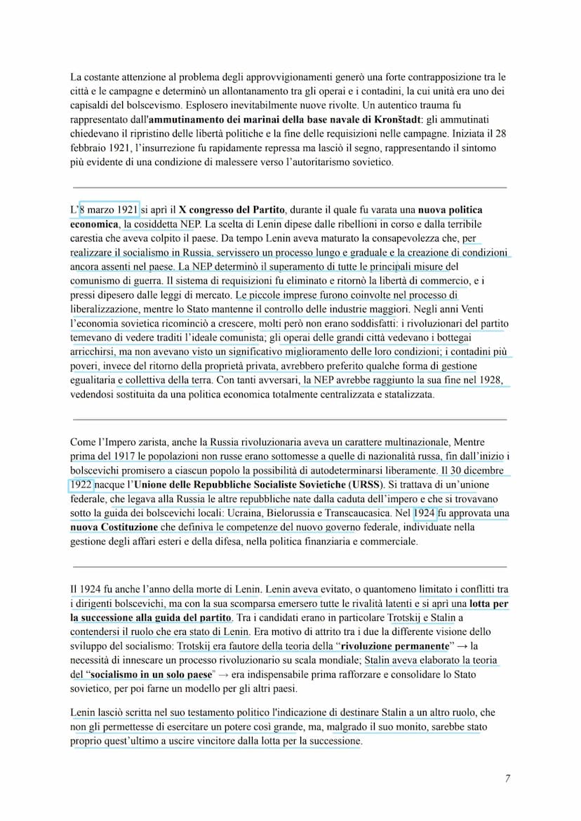 Storia capitoli 5, 6, 7
5. LA RIVOLUZIONE RUSSA DA LENIN A STALIN
Il 23 febbraio 1917 (1'8 marzo del calendario gregoriano) scoppiò nella ca