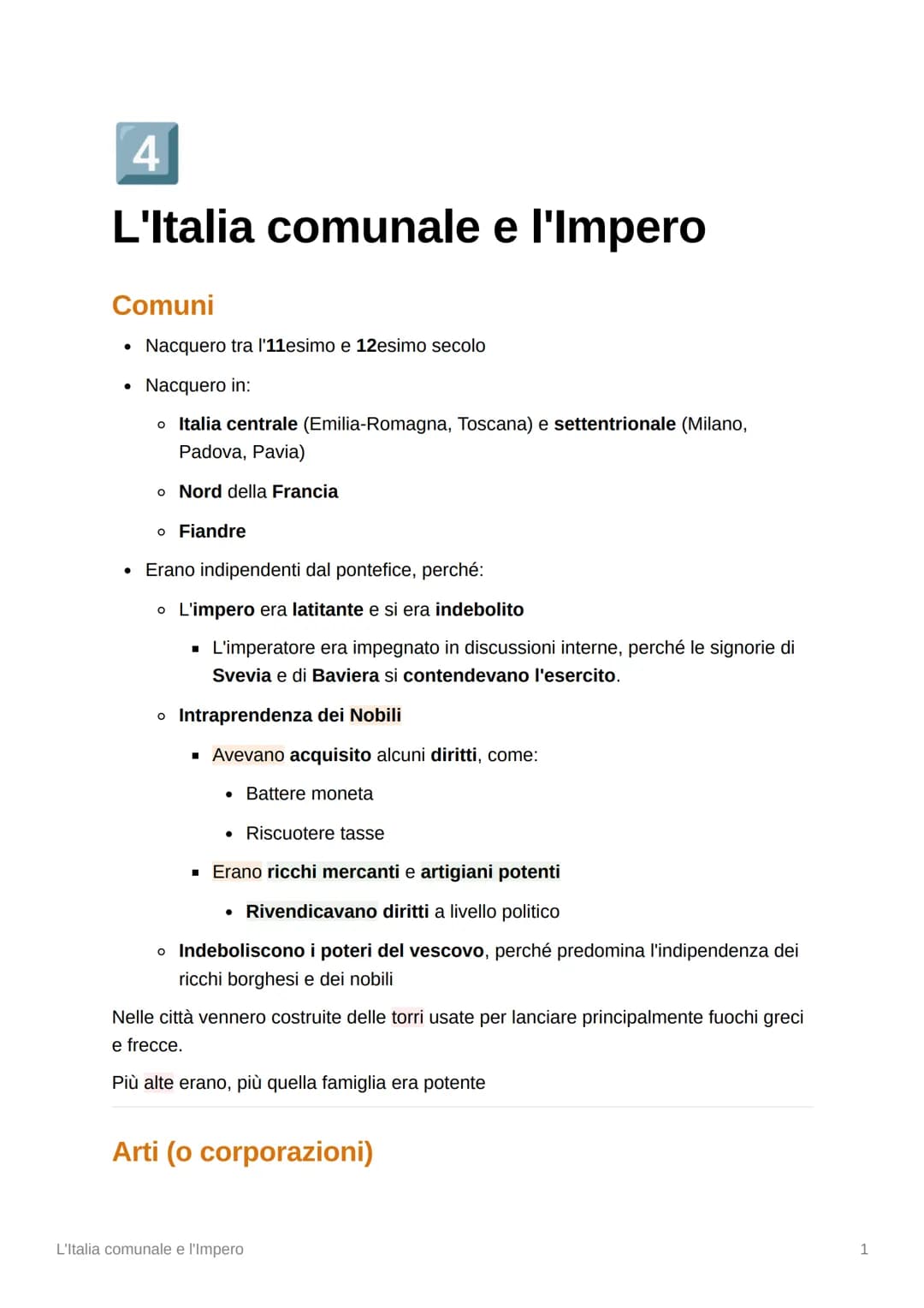 4
L'Italia comunale e l'Impero
Comuni
Nacquero tra l'11esimo e 12esimo secolo
• Nacquero in:
●
●
o Italia centrale (Emilia-Romagna, Toscana)