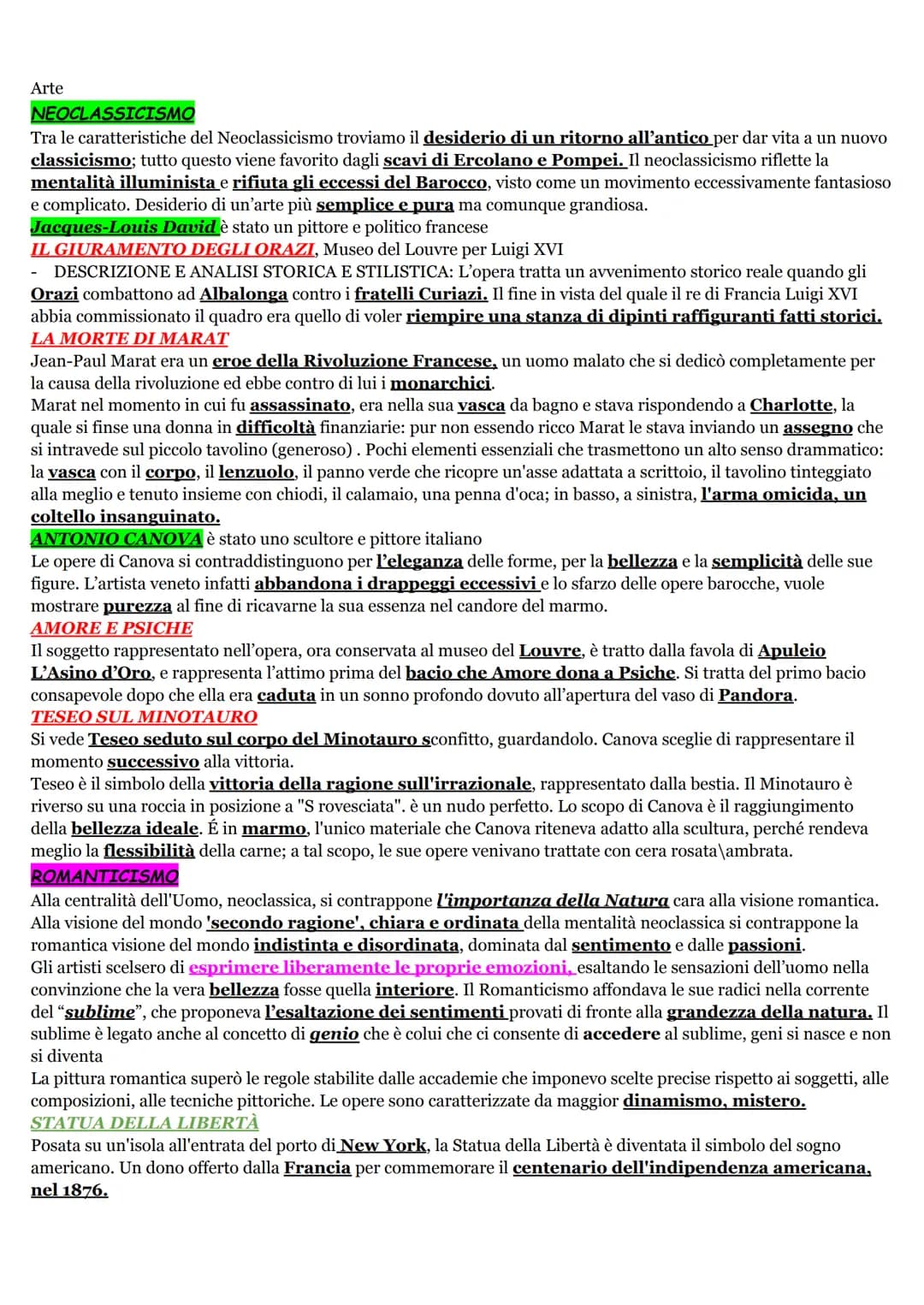 Arte
NEOCLASSICISMO
Tra le caratteristiche del Neoclassicismo troviamo il desiderio di un ritorno all'antico per dar vita a un nuovo
classic