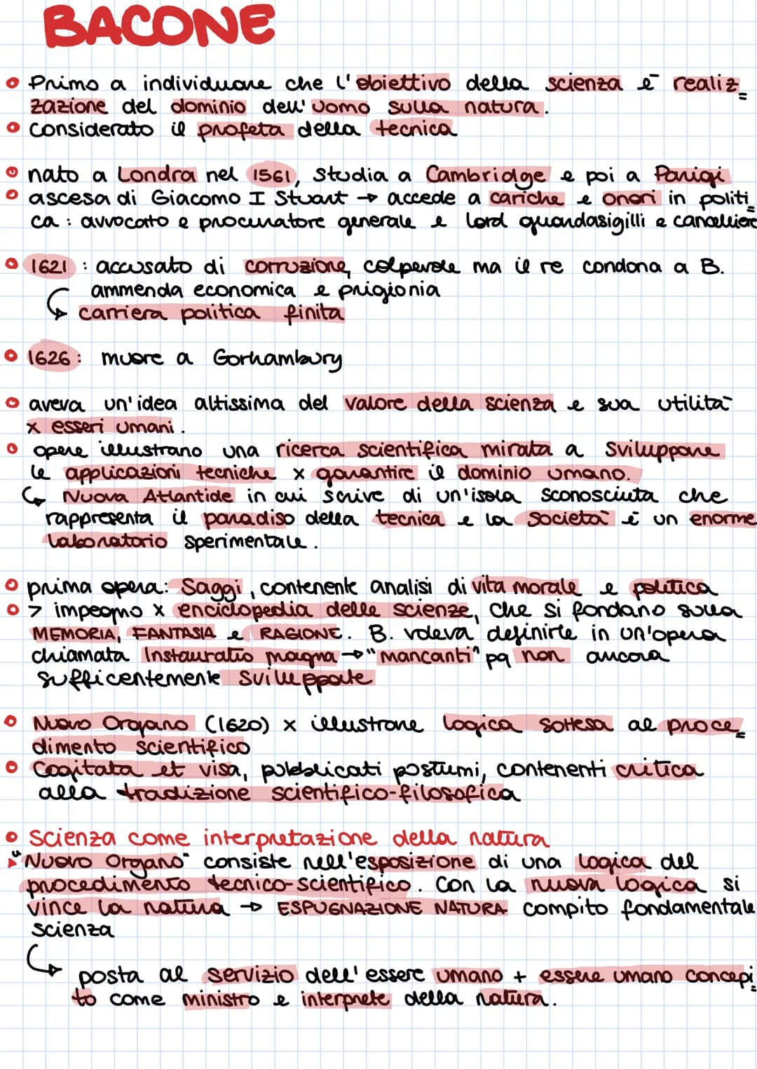 BACONE
• Primo a individuare che l'obiettivo della scienza è realiz
zazione del dominio dell' Jomo sulla natura.
• Considerato il profeta de