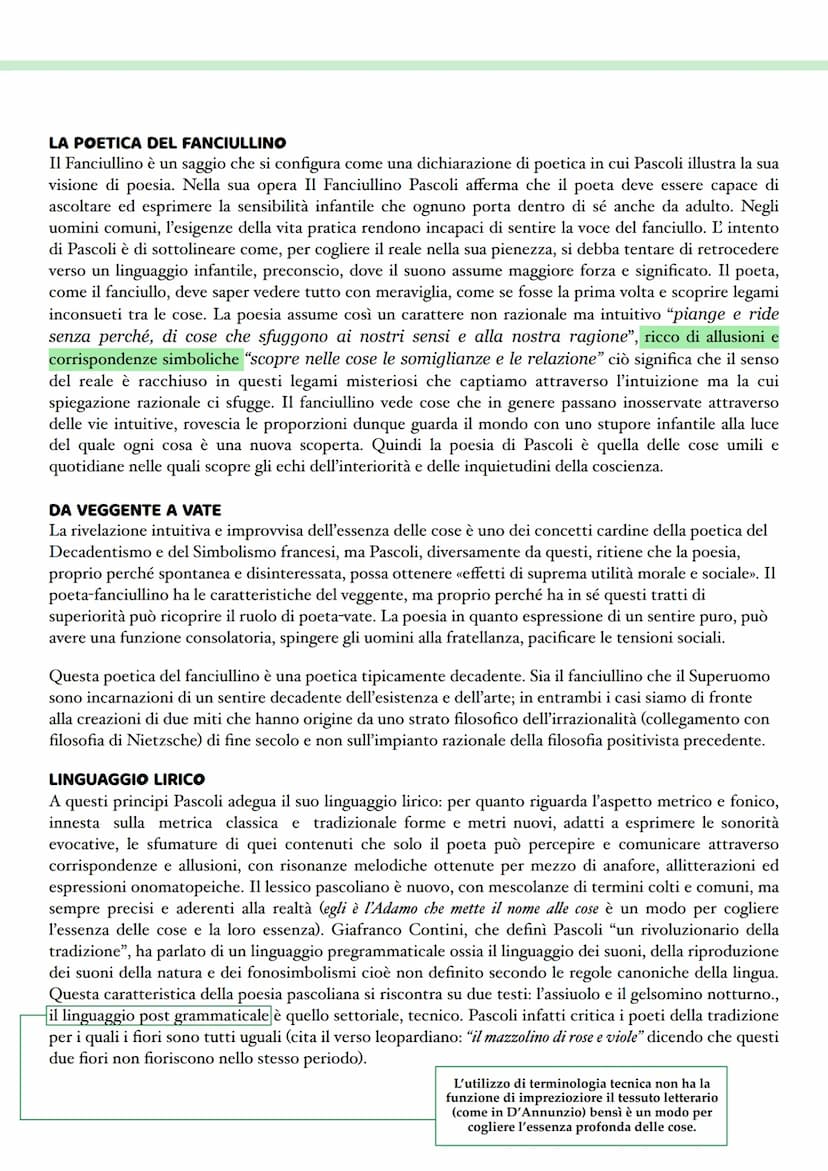 Giovanni Pascoli
Pascoli e D'Annunzio sono i rappresentanti più significativi del Decadentismo italiano ma presentano
notevoli differenze ne