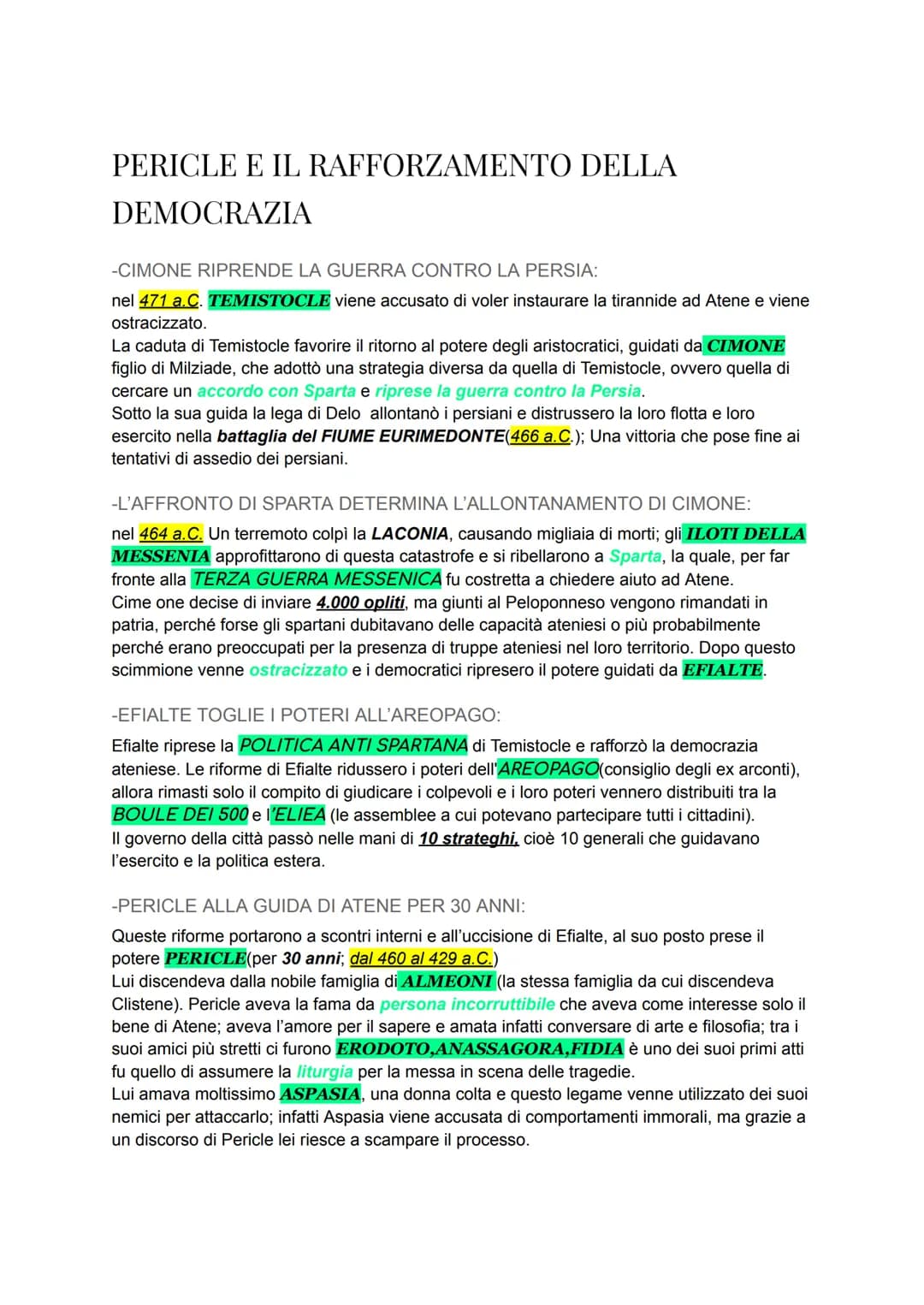 PERICLE E IL RAFFORZAMENTO DELLA
DEMOCRAZIA
-CIMONE RIPRENDE LA GUERRA CONTRO LA PERSIA:
nel 471 a.C. TEMISTOCLE viene accusato di voler ins