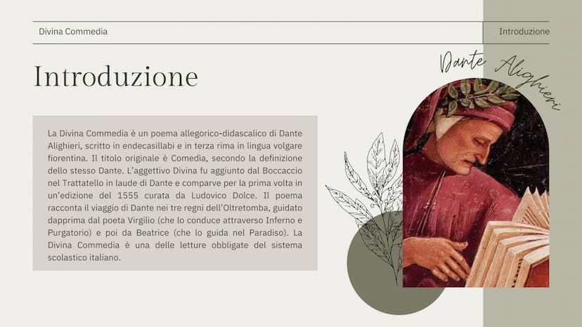 66
La Divina Commedia
IMG
00000 5000000
000000 000000
90 Divina Commedia
Introduzione
La Divina Commedia è un poema allegorico-didascalico d