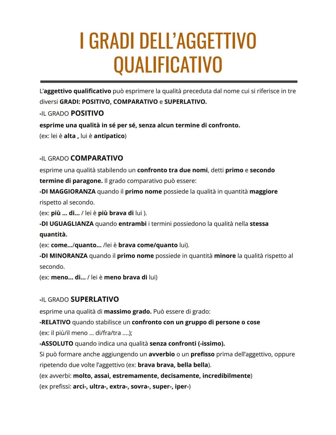 L'AGGETTIVO
L'AGGETTIVO è la parte variabile del discorso che si aggiunge al nome per indicarne una
qualità e per darne un'informazione, det