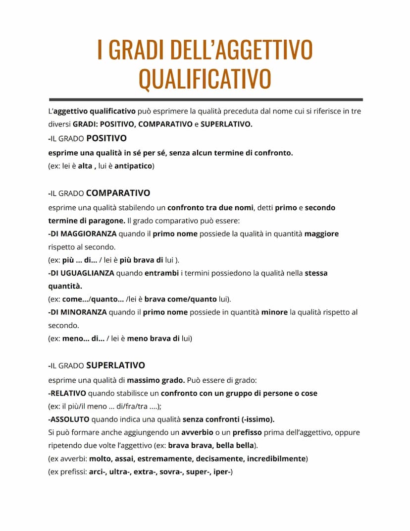 L'AGGETTIVO
L'AGGETTIVO è la parte variabile del discorso che si aggiunge al nome per indicarne una
qualità e per darne un'informazione, det