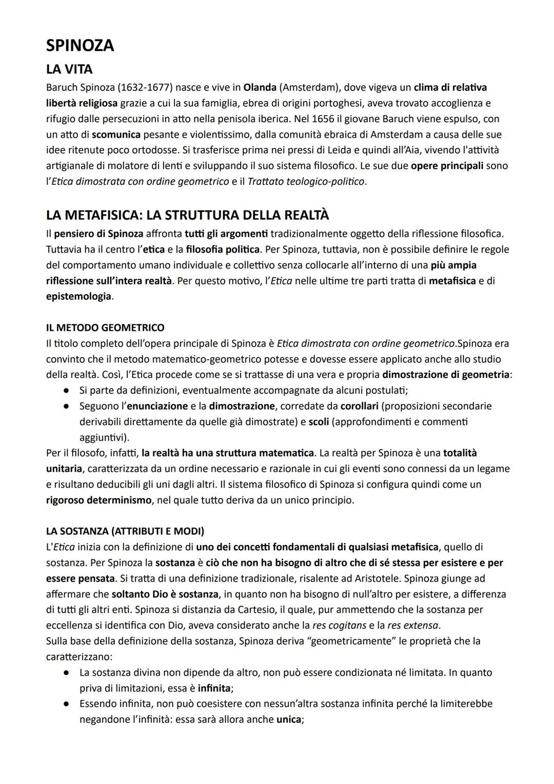 # SPINOZA

LA VITA

Baruch Spinoza (1632-1677) nasce e vive in Olanda (Amsterdam), dove vigeva un clima di relativa
libertà religiosa grazie