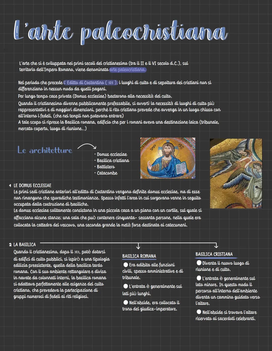 l'arte paleocristiana
L'arte che si è sviluppata nei primi secoli del cristianesimo (tra il II e il VI secolo d.C.), sul
territorio dell'Imp
