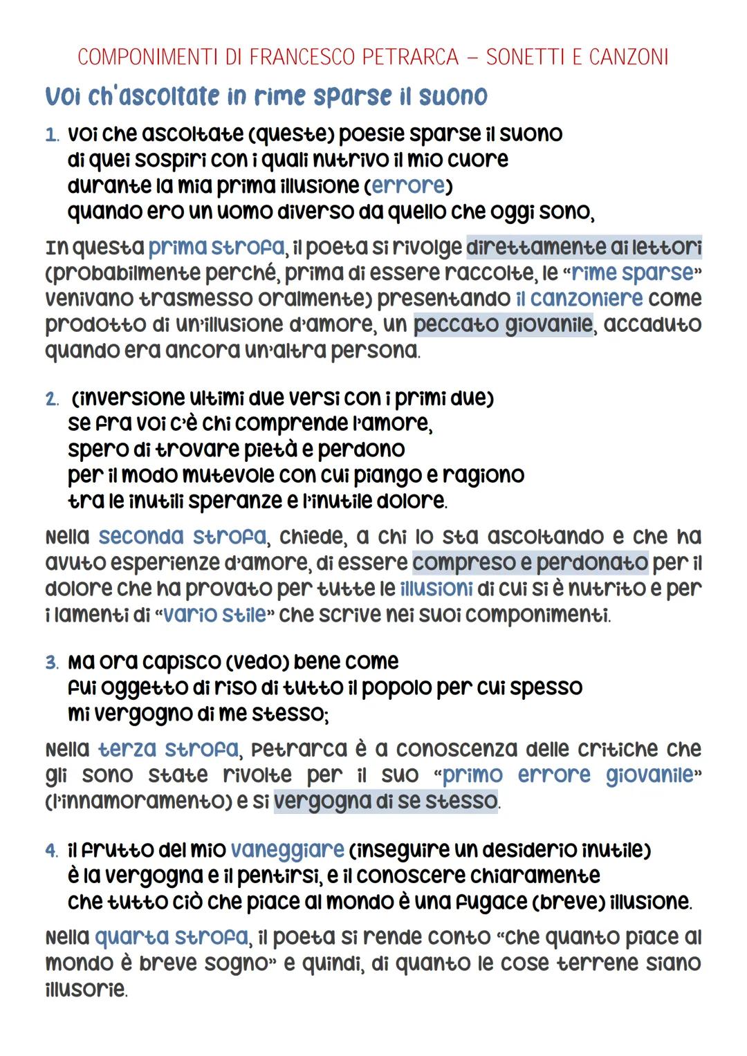 # COMPONIMENTI DI FRANCESCO PETRARCA - SONETTI E CANZONI

# Voi ch'ascoltate in rime sparse il suono

1. Voi che ascoltate (queste) poesie s