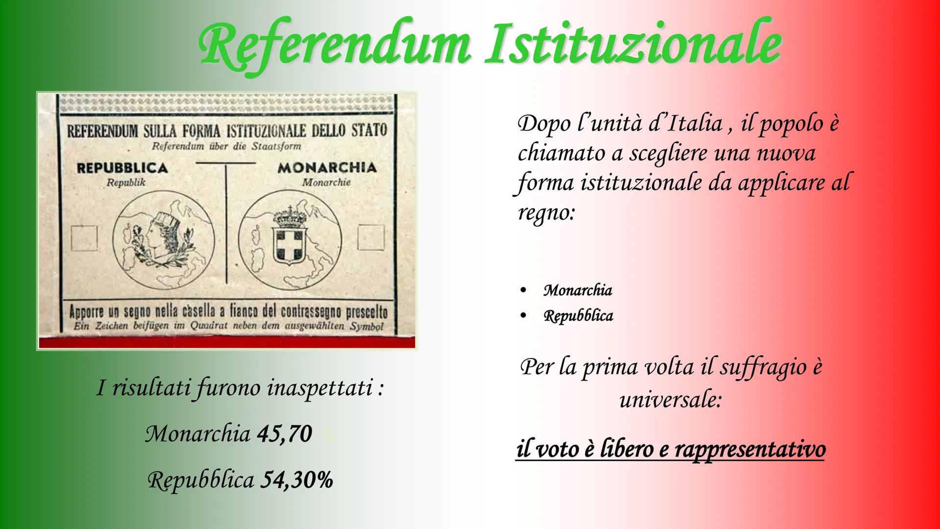 2 giugno 1946

L'Italia intera è convocata per il referendum
istituzionale e per l'elezione dei membri
dell'Assemblea costituente

L'Italia 