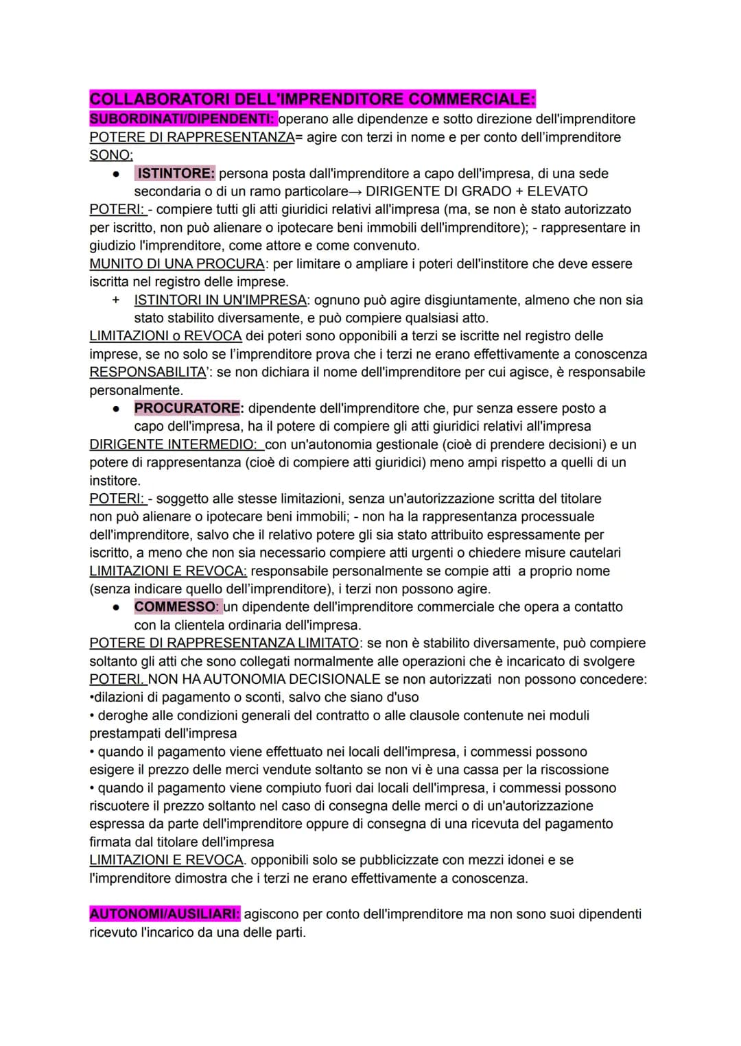 COLLABORATORI DELL'IMPRENDITORE COMMERCIALE:
SUBORDINATI/DIPENDENTI: operano alle dipendenze e sotto direzione dell'imprenditore
POTERE DI R