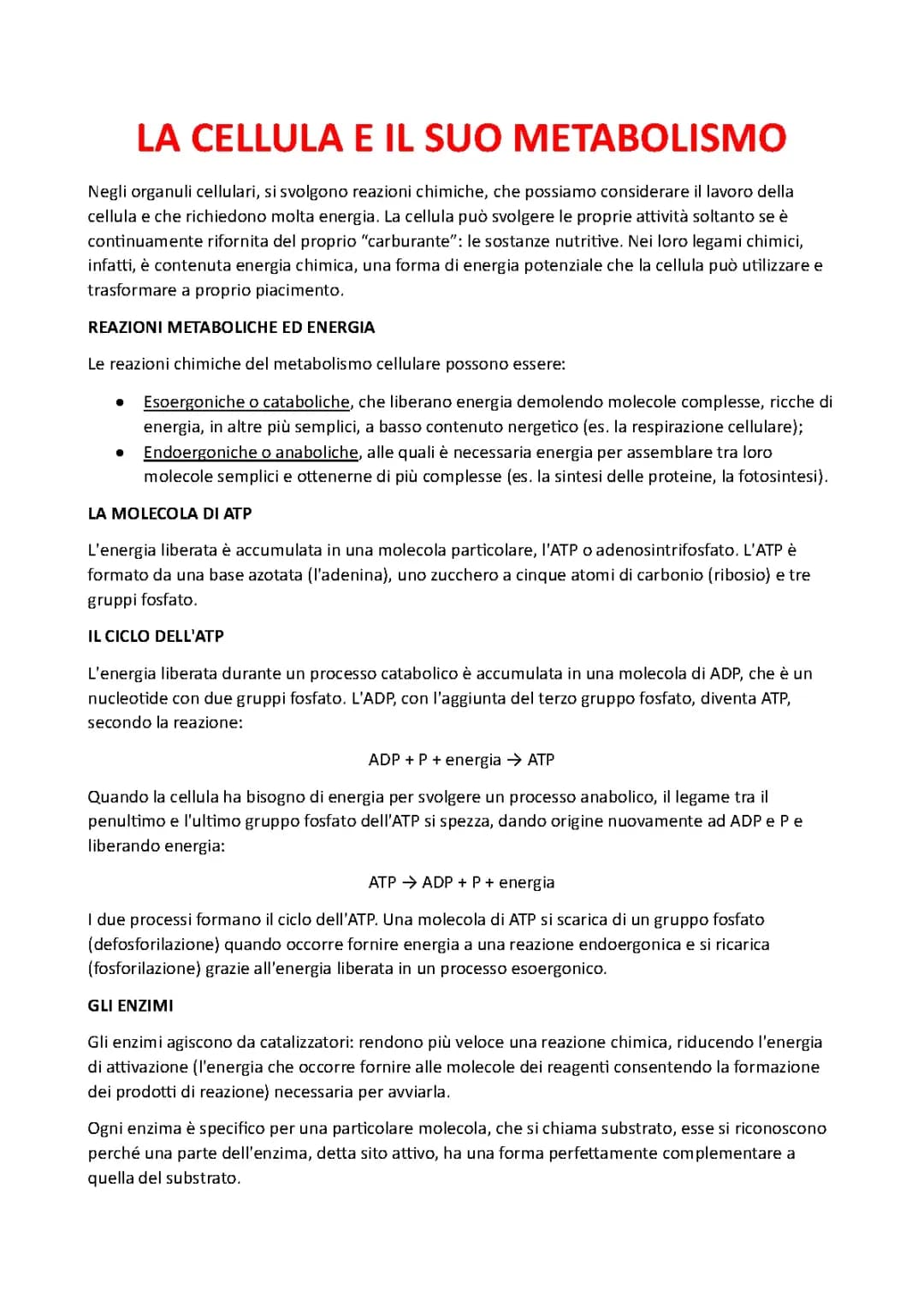 metabolismo cellulare 