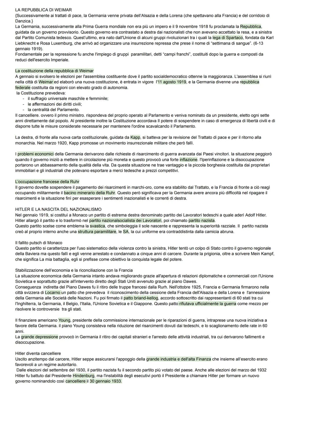 LA REPUBBLICA DI WEIMAR
{Successivamente ai trattati di pace, la Germania venne privata dell'Alsazia e della Lorena (che spettavano alla Fra