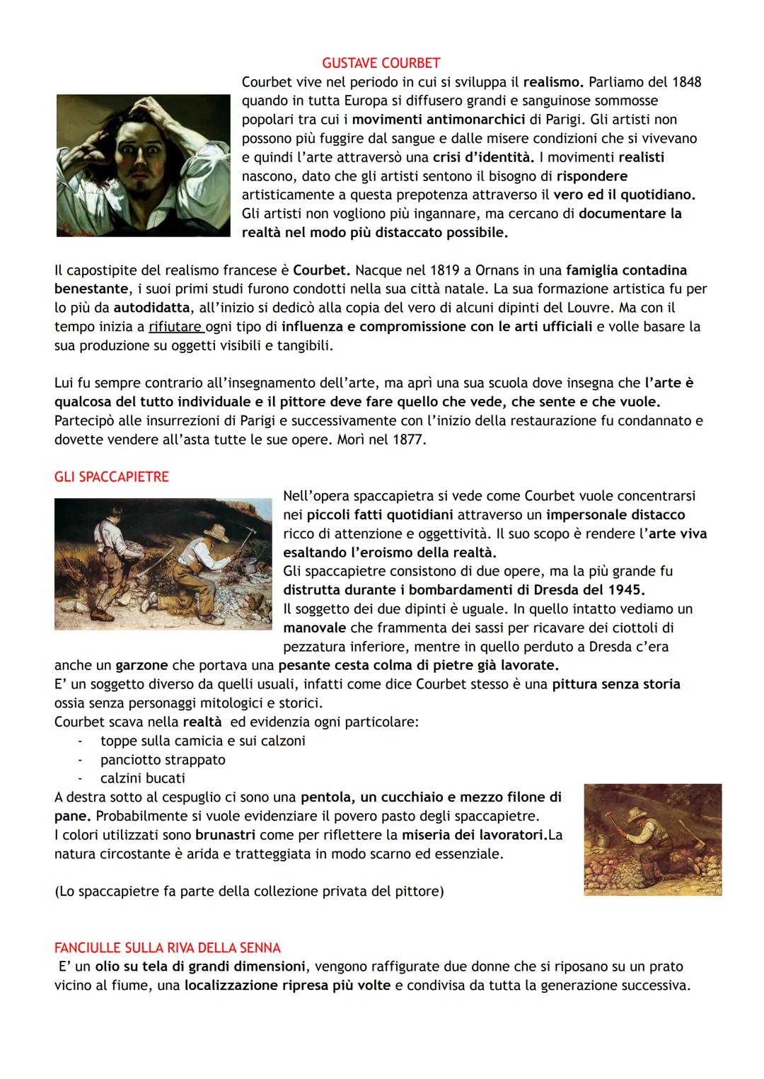 Il capostipite del realismo francese è Courbet. Nacque nel 1819 a Ornans in una famiglia contadina
benestante, i suoi primi studi furono con