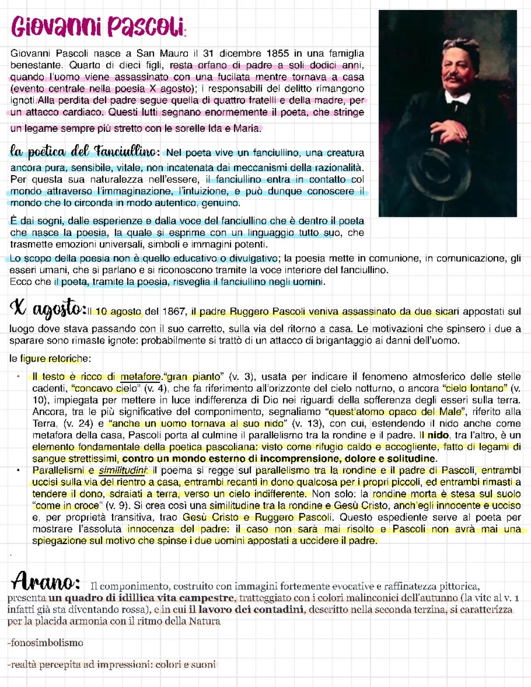 Giovanni Pascoli: vita in breve, opere e riassunto facile