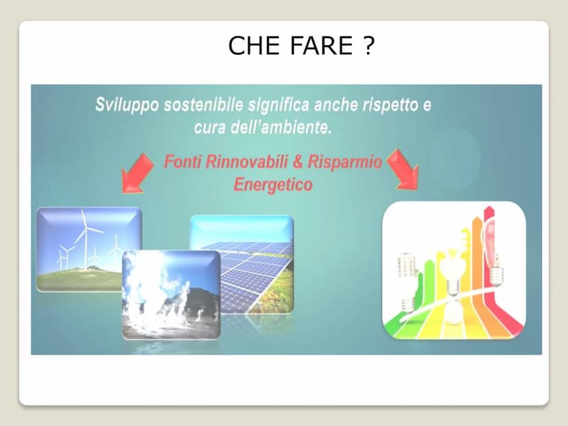   Cos'e' ?
Sviluppo sostenibile
"Sviluppo che soddisfa i
bisogni dell'attuale
generazione senza
compromettere la
capacità per le
generazioni