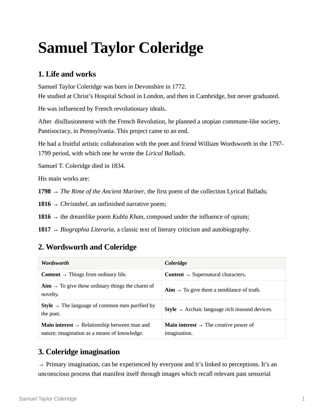 Samuel Taylor Coleridge
1. Life and works
Samuel Taylor Coleridge was born in Devonshire in 1772.
He studied at Christ's Hospital School in 