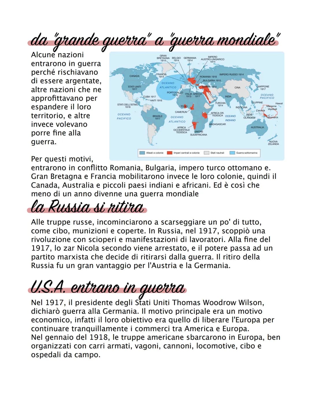 Prima guerra
mondiale
1914-Scoppo della prima guerra
mondiale
1915-Entra in guerra Italia
1917- Entrano in guerra gli USA
1918-Austria, Germ