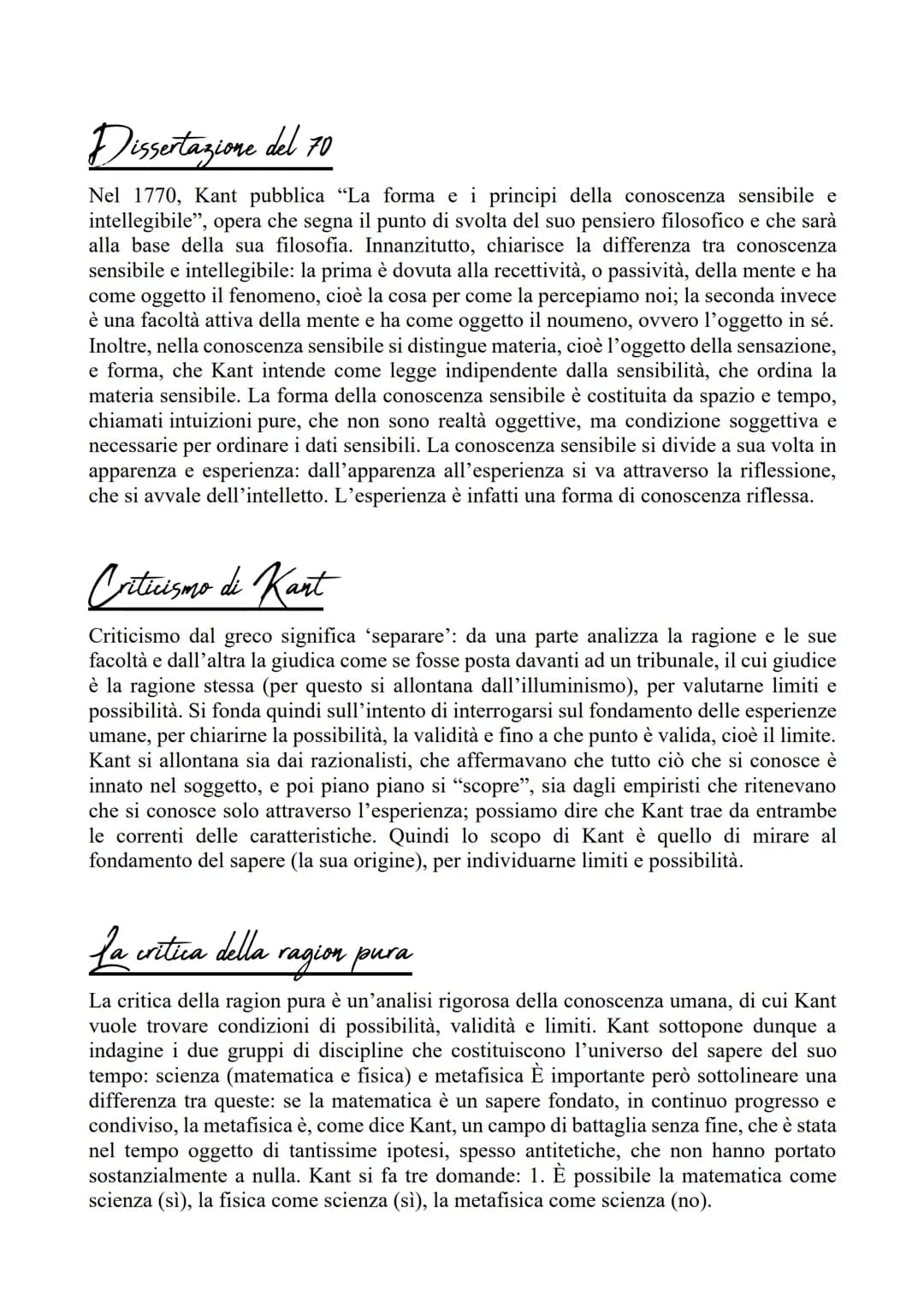 
<h2 id="dissertazionedel70">Dissertazione del 70</h2>
<p>Nel 1770, Kant pubblica “La forma e i principi della conoscenza sensibile e intell