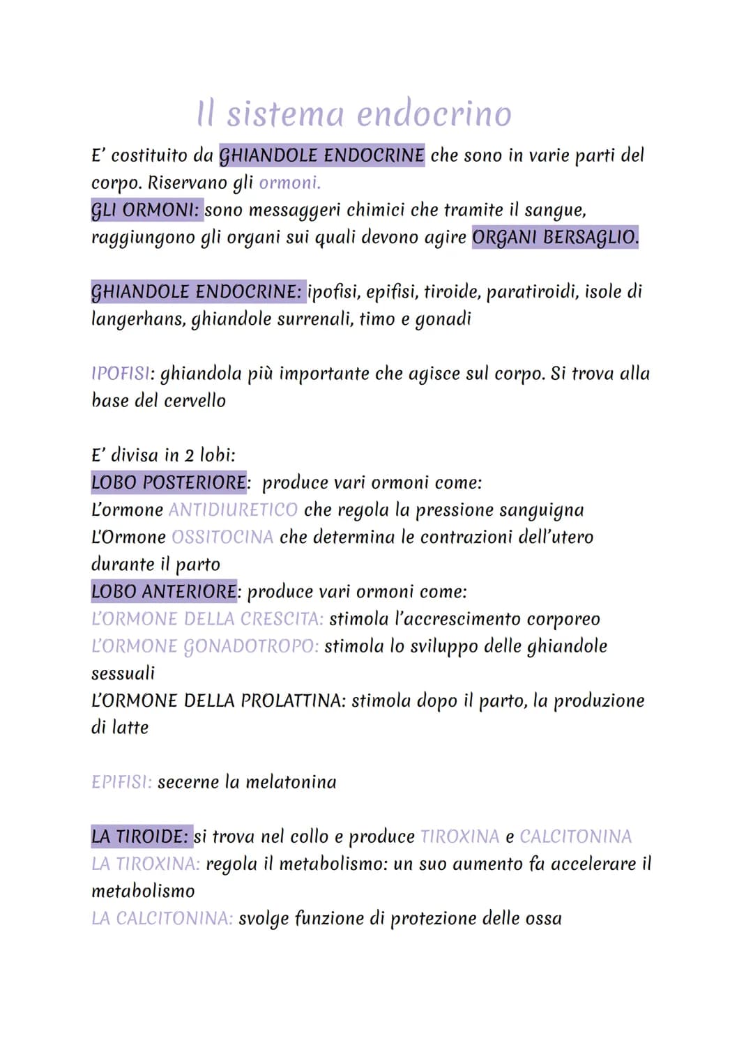 Il sistema endocrino
E' costituito da GHIANDOLE ENDOCRINE che sono in varie parti del
corpo. Riservano gli ormoni.
GLI ORMONI: sono messagge