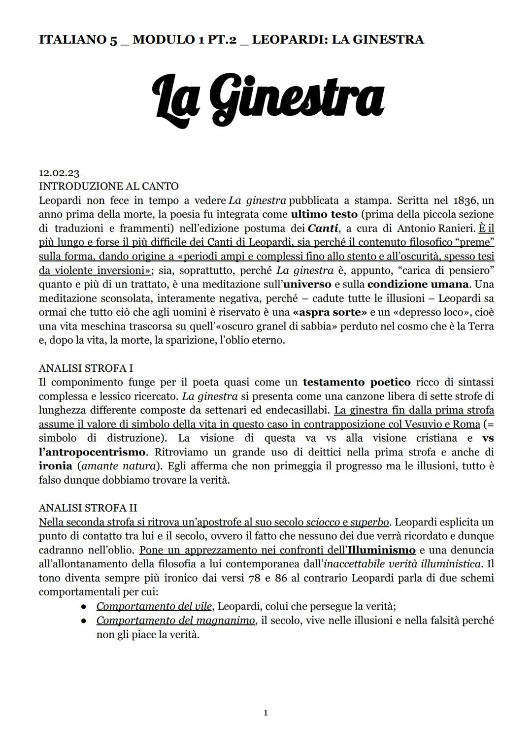 ITALIANO 5_ MODULO 1 PT.2 LEOPARDI: LA GINESTRA
12.02.23
La Ginestra
INTRODUZIONE AL CANTO
Leopardi non fece in tempo a vedere La ginestra p