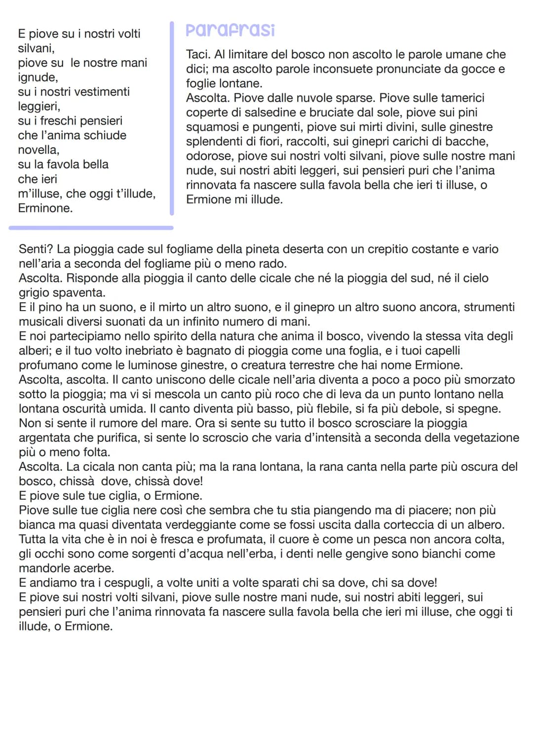
<h2 id="iltestolapioggianelpineto">Il testo "La Pioggia nel Pineto"</h2>
<p>Il testo "La Pioggia nel Pineto" è un poema scritto da Gabriele