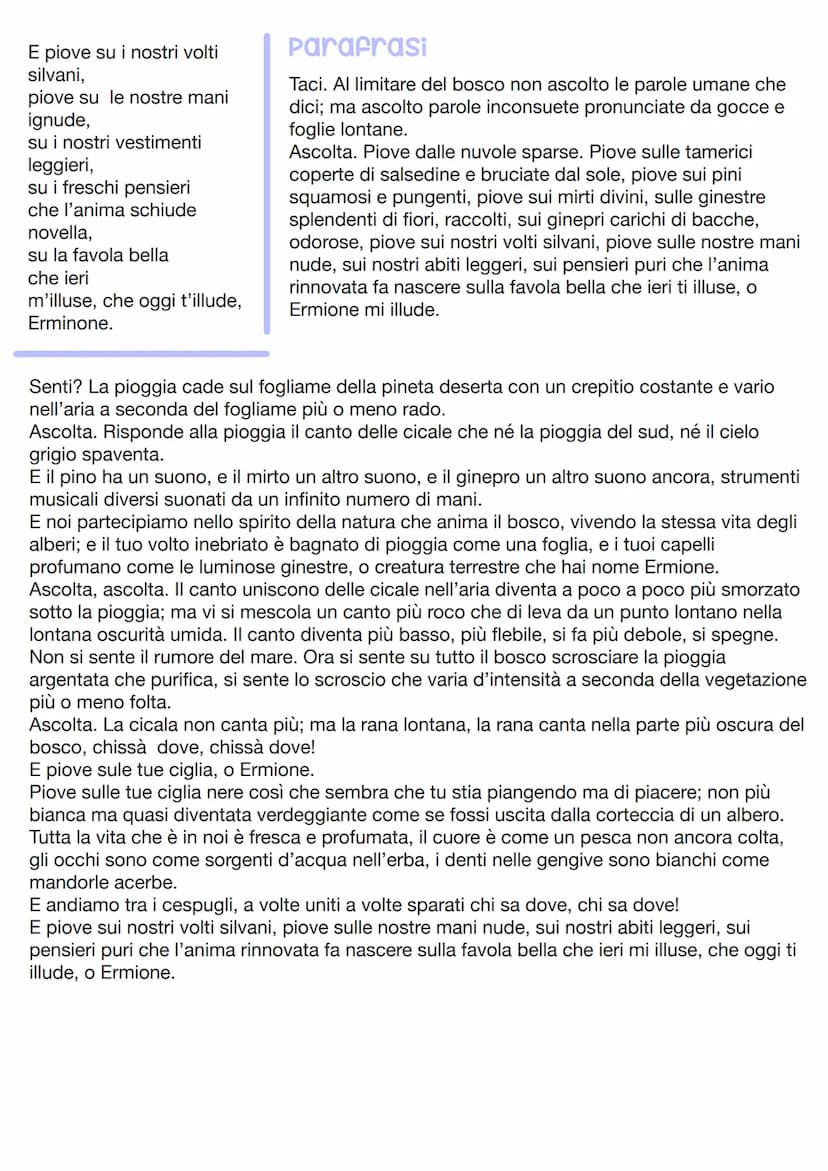 
<h2 id="iltestolapioggianelpineto">Il testo "La Pioggia nel Pineto"</h2>
<p>Il testo "La Pioggia nel Pineto" è un poema scritto da Gabriele